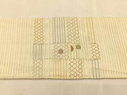 平和屋着物＊夏物　八寸名古屋帯　絽綴れ　幾何学文様　金銀糸　正絹　逸品　CABJ4770fb
