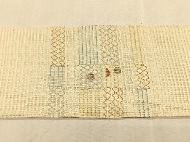 平和屋着物＊夏物　八寸名古屋帯　絽綴れ　幾何学文様　金銀糸　正絹　逸品　CABJ4770fb