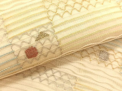 平和屋着物＊夏物　八寸名古屋帯　絽綴れ　幾何学文様　金銀糸　正絹　逸品　CABJ4770fb