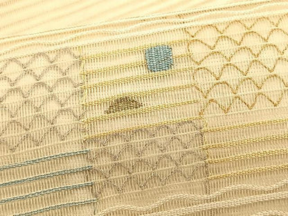 平和屋着物＊夏物　八寸名古屋帯　絽綴れ　幾何学文様　金銀糸　正絹　逸品　CABJ4770fb