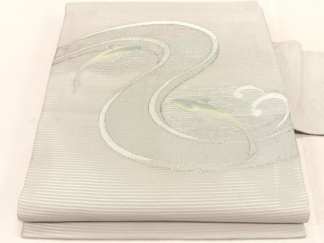 平和屋着物＊夏物　九寸名古屋帯　魚　流水文　銀糸　正絹　逸品　CABJ4772fb
