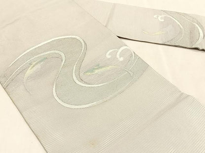平和屋着物＊夏物　九寸名古屋帯　魚　流水文　銀糸　正絹　逸品　CABJ4772fb