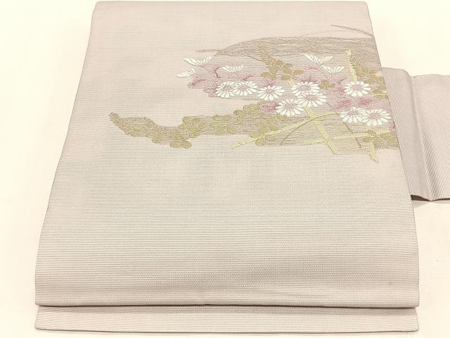 平和屋着物＊夏物　九寸名古屋帯　竹垣枝菊文　金糸　正絹　逸品　CABJ4773fb