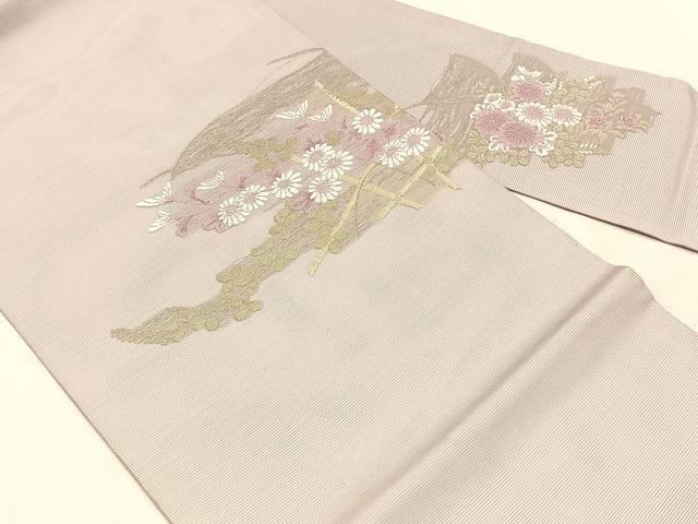 平和屋着物＊夏物　九寸名古屋帯　竹垣枝菊文　金糸　正絹　逸品　CABJ4773fb