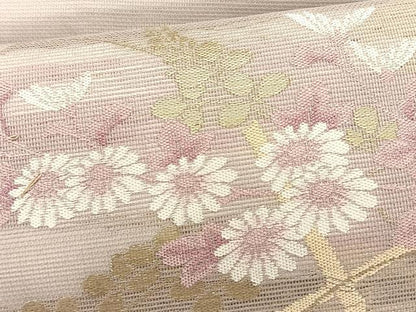 平和屋着物＊夏物　九寸名古屋帯　竹垣枝菊文　金糸　正絹　逸品　CABJ4773fb