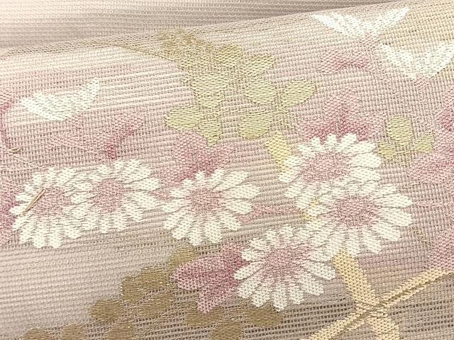 平和屋着物＊夏物　九寸名古屋帯　竹垣枝菊文　金糸　正絹　逸品　CABJ4773fb