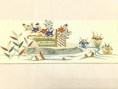 平和屋着物＊夏物　絽塩瀬　九寸名古屋帯　舟草花文　金銀彩　正絹　逸品　CABJ4776fb