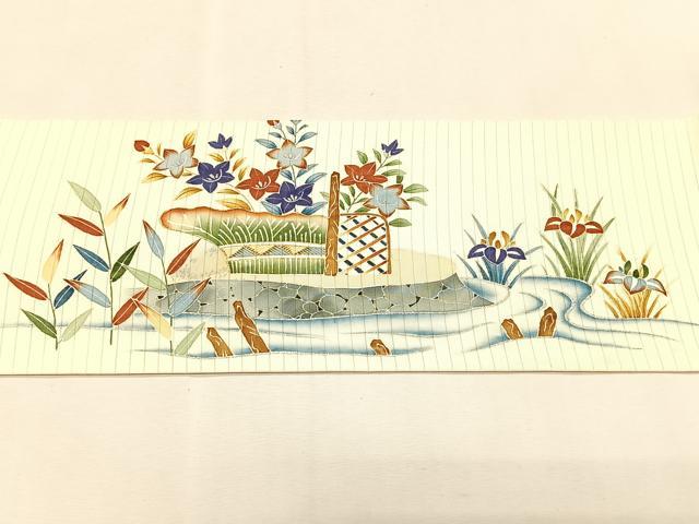 平和屋着物＊夏物　絽塩瀬　九寸名古屋帯　舟草花文　金銀彩　正絹　逸品　CABJ4776fb