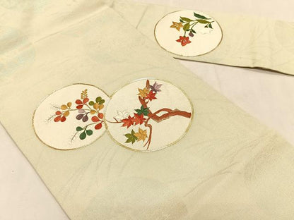 平和屋着物＊夏物　九寸名古屋帯　駒刺繍　枝楓萩丸文　金銀糸　正絹　逸品　CABJ4777fb