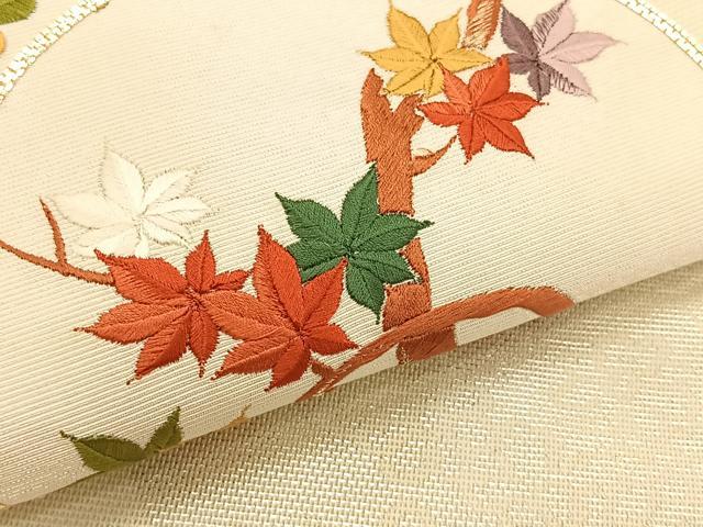 平和屋着物＊夏物　九寸名古屋帯　駒刺繍　枝楓萩丸文　金銀糸　正絹　逸品　CABJ4777fb