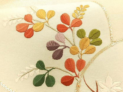 平和屋着物＊夏物　九寸名古屋帯　駒刺繍　枝楓萩丸文　金銀糸　正絹　逸品　CABJ4777fb
