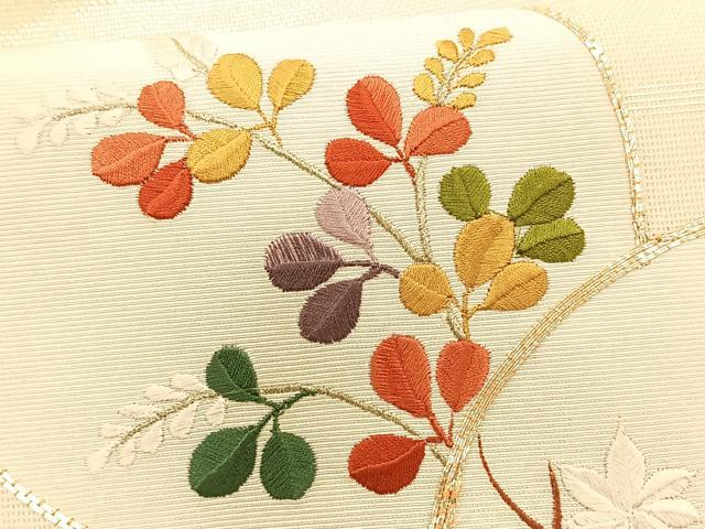 平和屋着物＊夏物　九寸名古屋帯　駒刺繍　枝楓萩丸文　金銀糸　正絹　逸品　CABJ4777fb