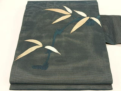 平和屋着物＊夏物　九寸名古屋帯　枝葉文　正絹　逸品　CABJ4780fb