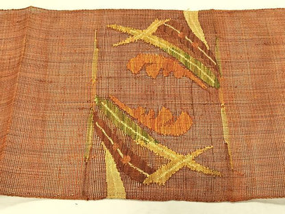 平和屋着物＊夏物　八寸名古屋帯　枝葉文　正絹　逸品　CABJ4781fb