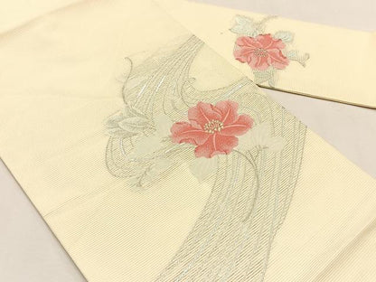 平和屋着物＊夏物　九寸名古屋帯　流水枝花文　金銀糸　正絹　逸品　CABJ4783fb