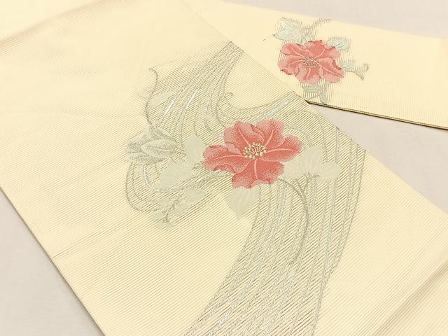 平和屋着物＊夏物　九寸名古屋帯　流水枝花文　金銀糸　正絹　逸品　CABJ4783fb