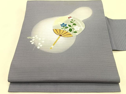 平和屋着物＊夏物　絽塩瀬　九寸名古屋帯　団扇桔梗文　銀彩　正絹　逸品　CABJ4785fb