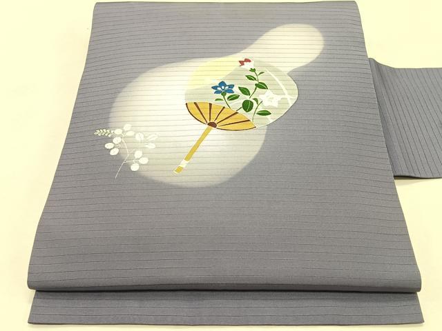 平和屋着物＊夏物　絽塩瀬　九寸名古屋帯　団扇桔梗文　銀彩　正絹　逸品　CABJ4785fb