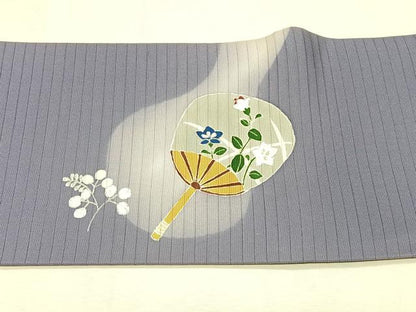 平和屋着物＊夏物　絽塩瀬　九寸名古屋帯　団扇桔梗文　銀彩　正絹　逸品　CABJ4785fb