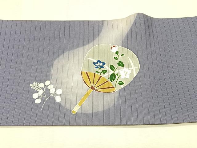 平和屋着物＊夏物　絽塩瀬　九寸名古屋帯　団扇桔梗文　銀彩　正絹　逸品　CABJ4785fb
