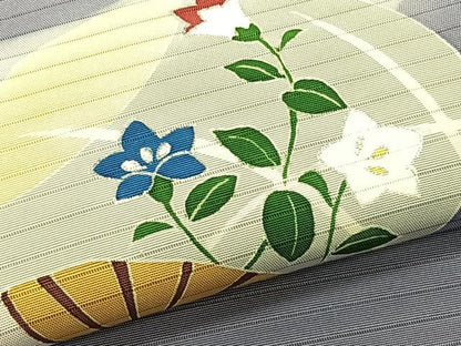 平和屋着物＊夏物　絽塩瀬　九寸名古屋帯　団扇桔梗文　銀彩　正絹　逸品　CABJ4785fb