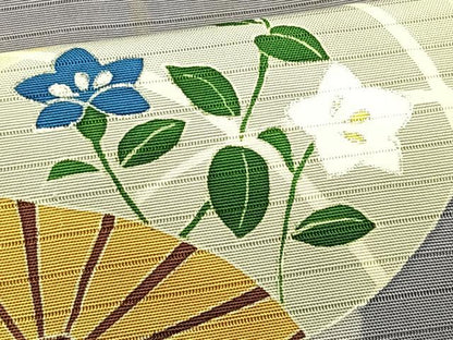 平和屋着物＊夏物　絽塩瀬　九寸名古屋帯　団扇桔梗文　銀彩　正絹　逸品　CABJ4785fb