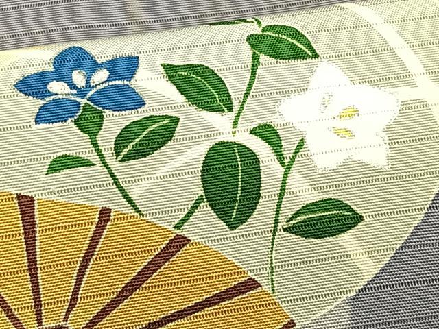 平和屋着物＊夏物　絽塩瀬　九寸名古屋帯　団扇桔梗文　銀彩　正絹　逸品　CABJ4785fb