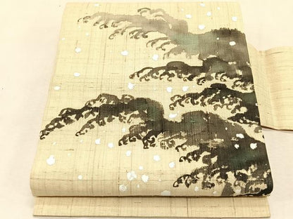 平和屋着物＊夏物　九寸名古屋帯　手描き　紬地　立波文　正絹　逸品　CABJ4792fb