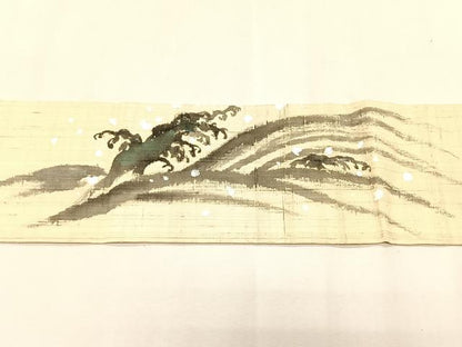 平和屋着物＊夏物　九寸名古屋帯　手描き　紬地　立波文　正絹　逸品　CABJ4792fb