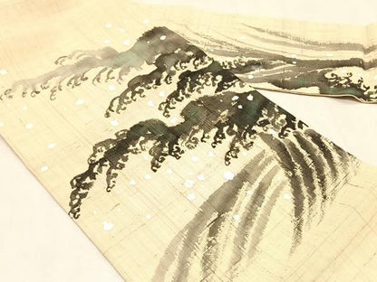 平和屋着物＊夏物　九寸名古屋帯　手描き　紬地　立波文　正絹　逸品　CABJ4792fb
