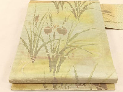 平和屋着物＊夏物　九寸名古屋帯　流水杜若　金糸　正絹　逸品　CABJ4794fb