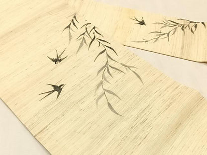 平和屋着物＊夏物　九寸名古屋帯　手描き　飛鳥枝葉文　麻　逸品　CABJ4795fb