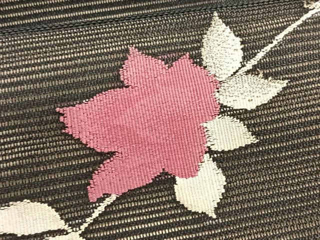 平和屋着物＊夏物　九寸名古屋帯　枝花文　黒地　銀糸　正絹　逸品　CABJ4796fb