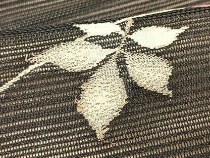 平和屋着物＊夏物　九寸名古屋帯　枝花文　黒地　銀糸　正絹　逸品　CABJ4796fb