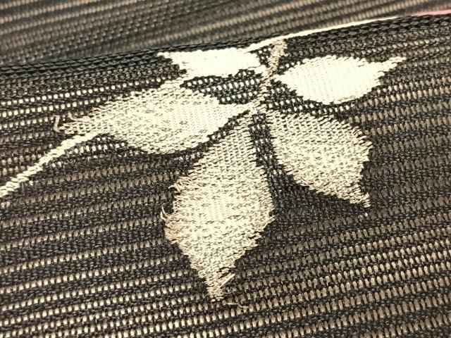 平和屋着物＊夏物　九寸名古屋帯　枝花文　黒地　銀糸　正絹　逸品　CABJ4796fb