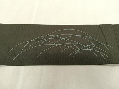 平和屋着物＊夏物　絽塩瀬　九寸名古屋帯　枝花文　黒地　銀彩　正絹　逸品　CABJ4797fb