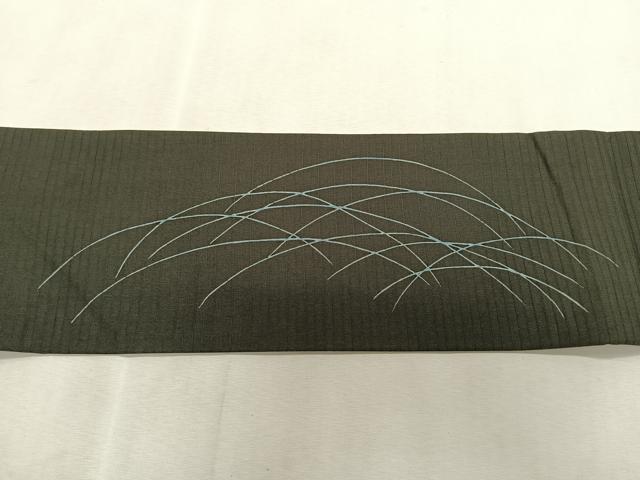 平和屋着物＊夏物　絽塩瀬　九寸名古屋帯　枝花文　黒地　銀彩　正絹　逸品　CABJ4797fb