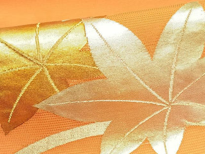 平和屋着物＊夏物　九寸名古屋帯　楓文　金銀糸　正絹　逸品　CABJ4798fb