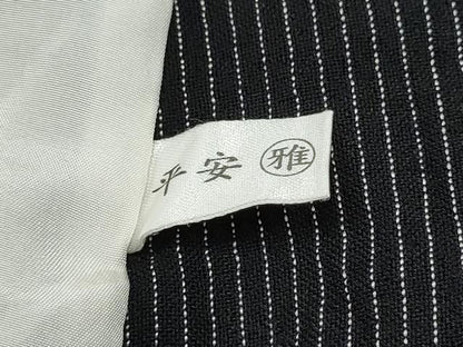 平和屋着物＊夏物　お召　紗　間道　黒地　正絹　逸品　CABJ4805hy
