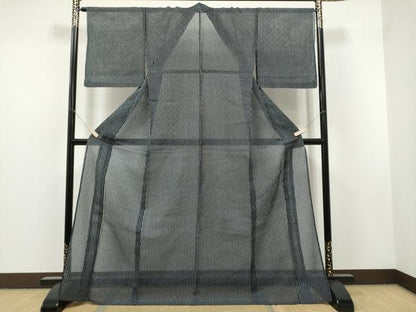 平和屋着物＊夏物　小紋・浴衣兼用　綿絹紅梅　よろけ縞　絹綿　逸品　CABJ4817hy