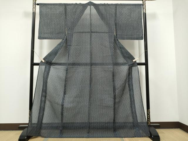平和屋着物＊夏物　小紋・浴衣兼用　綿絹紅梅　よろけ縞　絹綿　逸品　CABJ4817hy