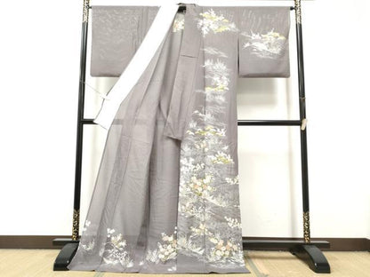 平和屋着物＊夏物　訪問着　絽　流水草花文　金彩　正絹　逸品　CABJ4821hy
