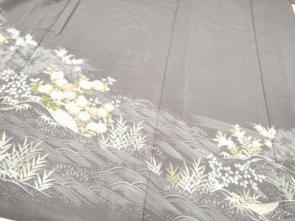 平和屋着物＊夏物　訪問着　絽　流水草花文　金彩　正絹　逸品　CABJ4821hy