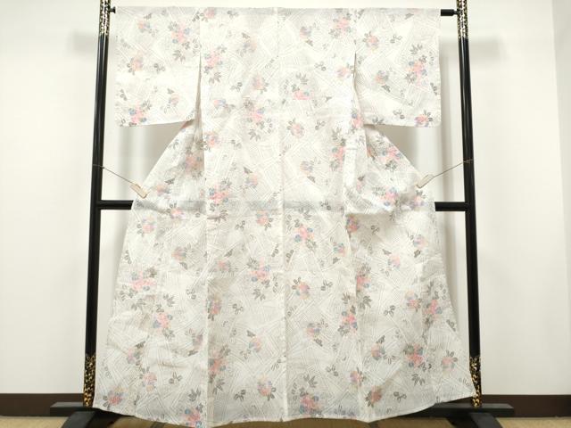 平和屋着物＊夏物　本場小千谷紬　草花文　麻　逸品　CABJ4825hy