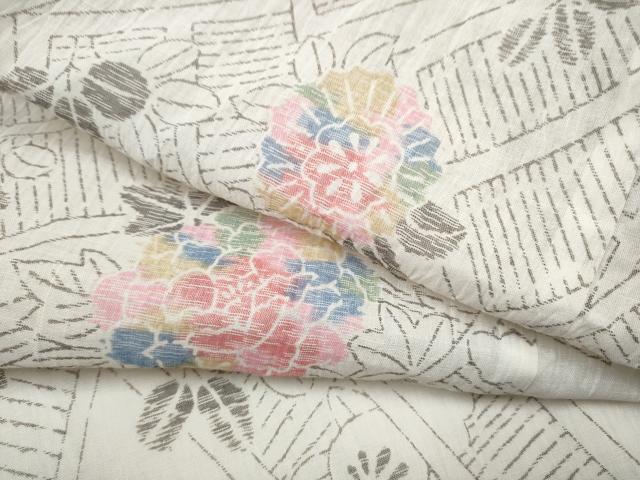 平和屋着物＊夏物　本場小千谷紬　草花文　麻　逸品　CABJ4825hy
