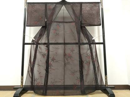 平和屋着物＊夏物　小紋　紗　枝花文　正絹　逸品　未使用　CABJ4828hy