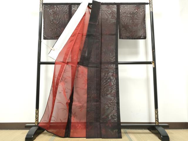 平和屋着物＊夏物　小紋　紗　枝花文　正絹　逸品　未使用　CABJ4828hy