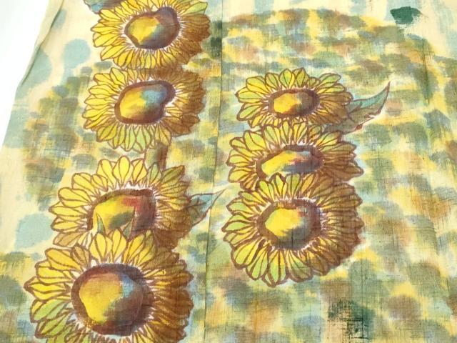 平和屋着物＊夏物　訪問着　紗紬　手描き　向日葵　仮絵羽　正絹　逸品　未使用　CABJ4830hy