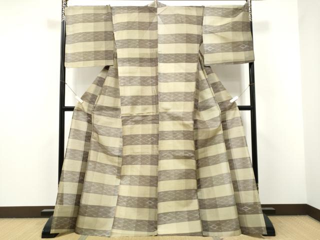 平和屋着物＊夏物　紗紬　市松霞文　正絹　逸品　CABJ4832hy
