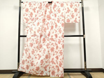 平和屋着物＊夏物　本場小千谷ちぢみ　更紗花文　正絹　逸品　CABJ4833hy